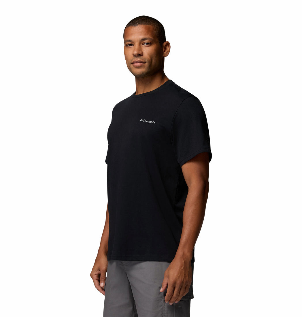 Columbia Mens Csc Basic Tee in black, angled model view with chest logo