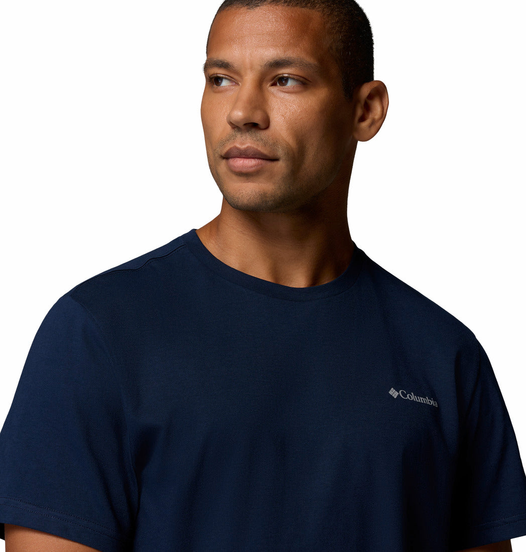 Columbia Men's Organic Cotton T-Shirt - Collegiate Navy, chest-logo detail