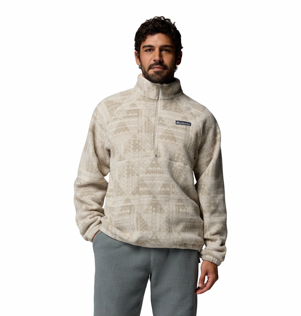 Columbia Timber Crest MTR fleece printed half zip in Dark Stone Geo, front model view