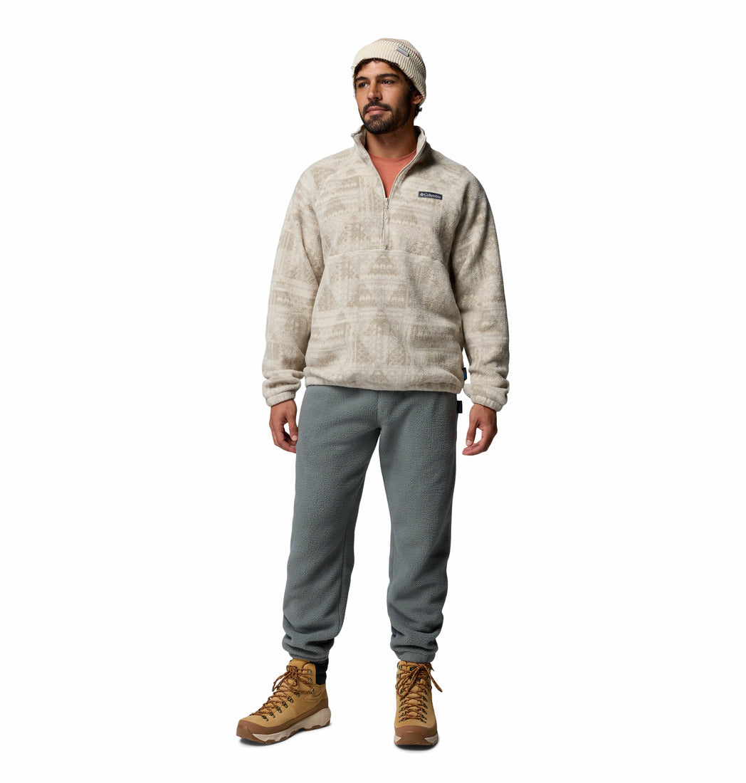 Columbia Timber Crest MTR fleece printed half zip in Dark Stone Geo, full - length model view