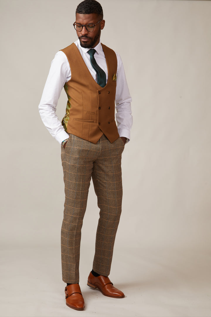 Kelvin Double Breasted Tan Waistcoat-Side view