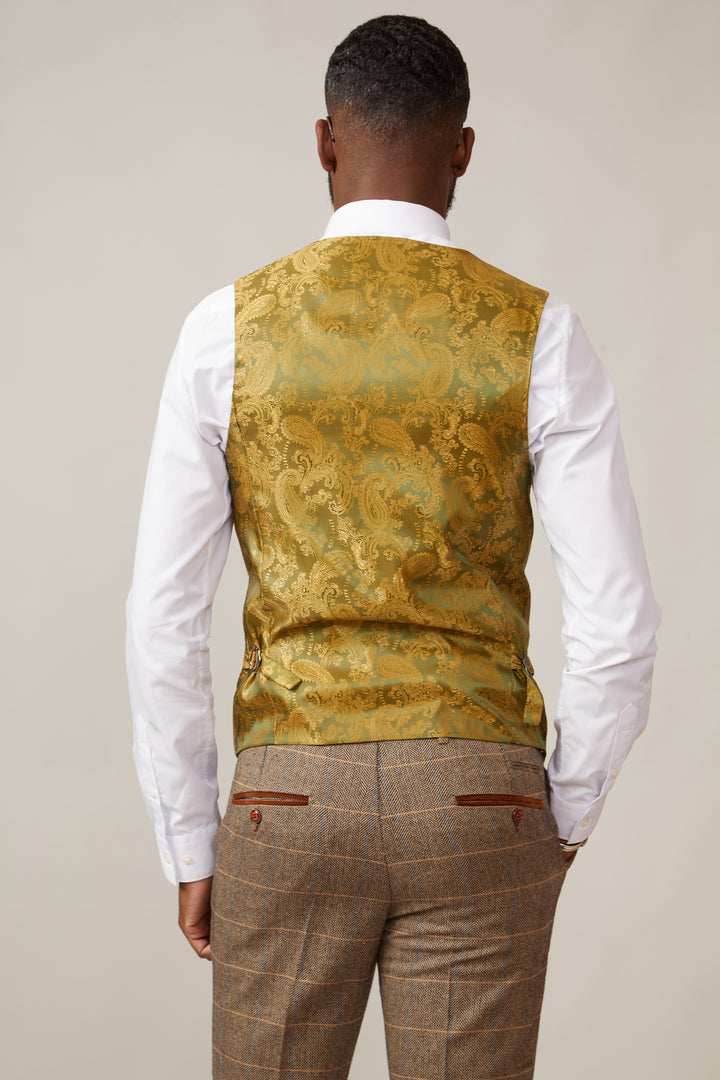 MARC DARCY Kelvin Double Breasted Tan Waistcoat TAN model front view