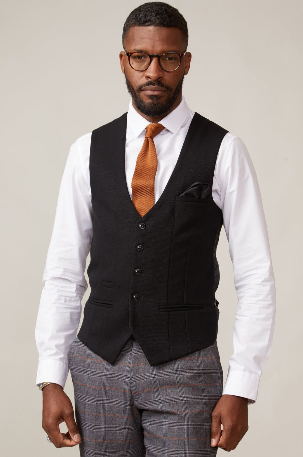 MARC DARCY Kelvin Single Breasted Black Waistcoat Black front view