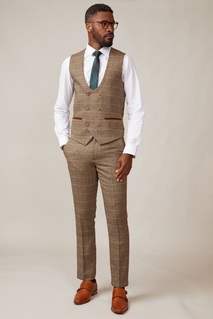 Ted Tan Tweed Herringbone Double Breasted Waistcoat