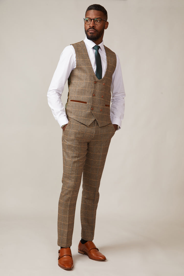 Ted Tan Tweed Herringbone Double Breasted Waistcoat - Side view
