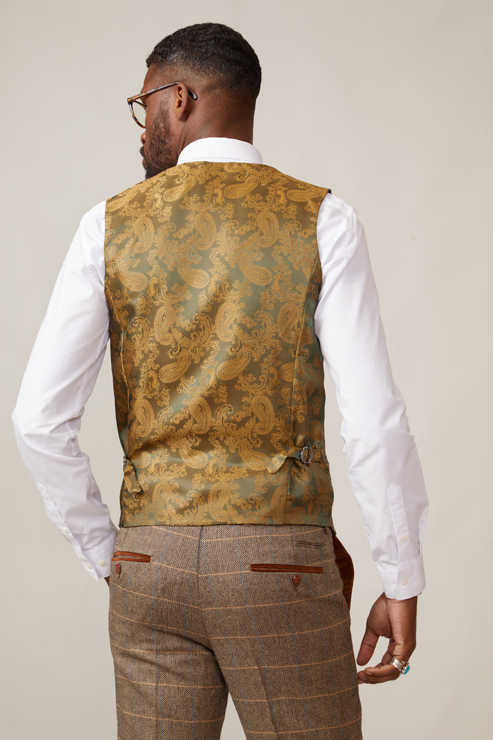 Ted Tan Tweed Herringbone Double Breasted Waistcoat - Back view
