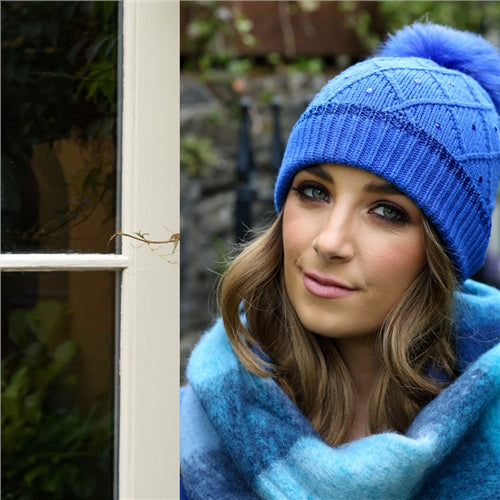 Ladoes Brenda Cobalt Hat-Model Closer View of Hat