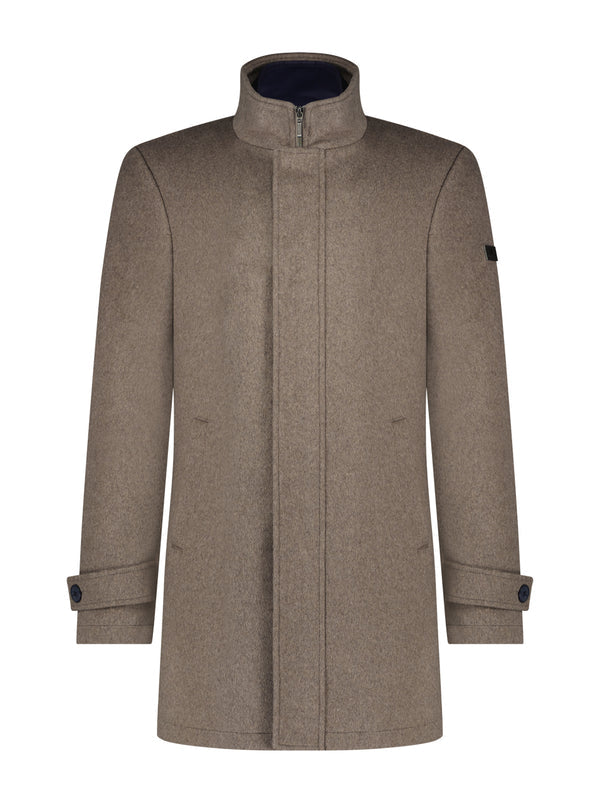 Men's Funnel Neck Coat - Sand-Front View