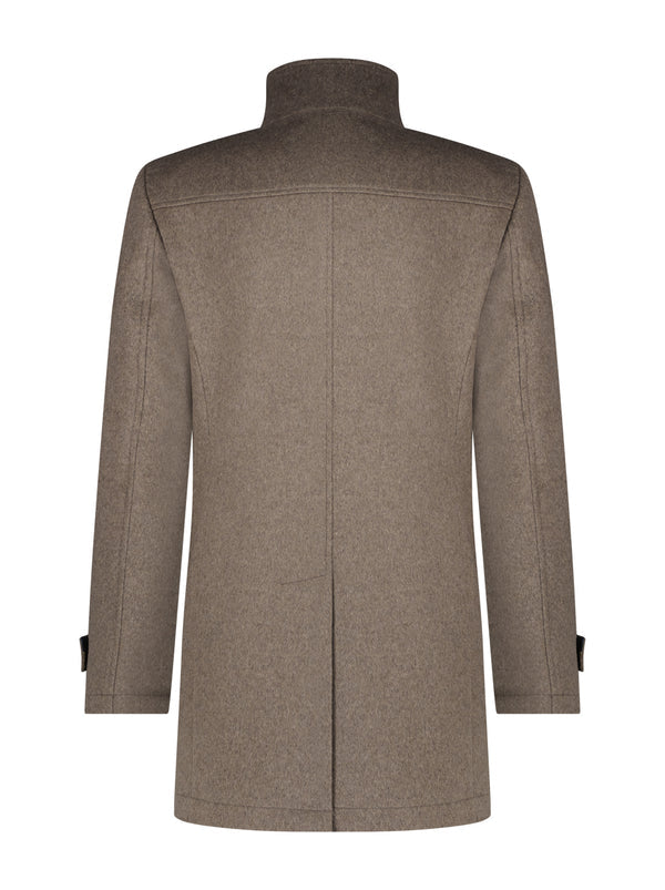 Men's Funnel Neck Coat - Sand-Back View