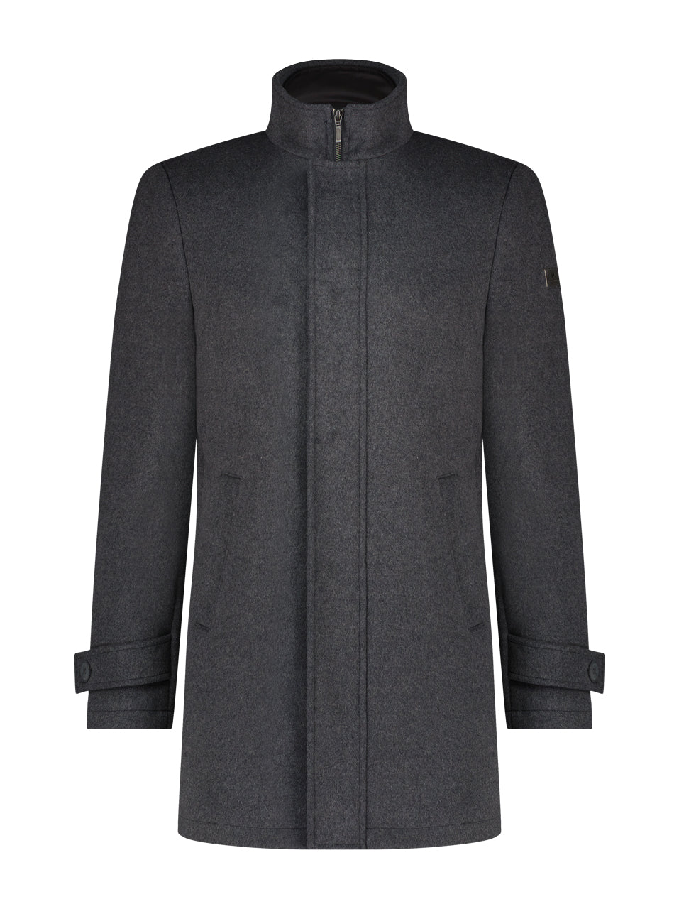 Men's Funnel Neck Coat - Grey-Front View