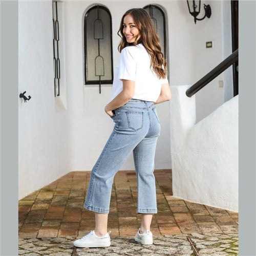 Ladies Bernie Crop Flare Denim Jeans-Model Back View