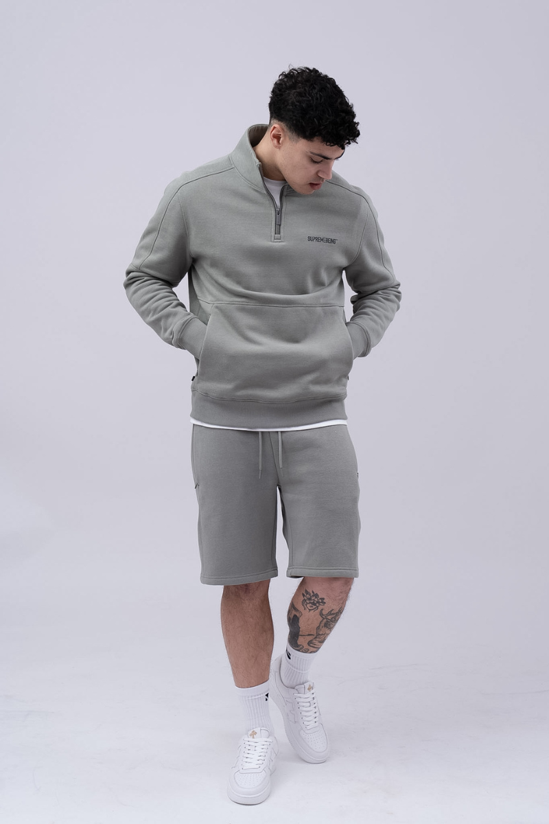 Supreme Being Rico Soft Green 1/4 Zip Soft Green model front view