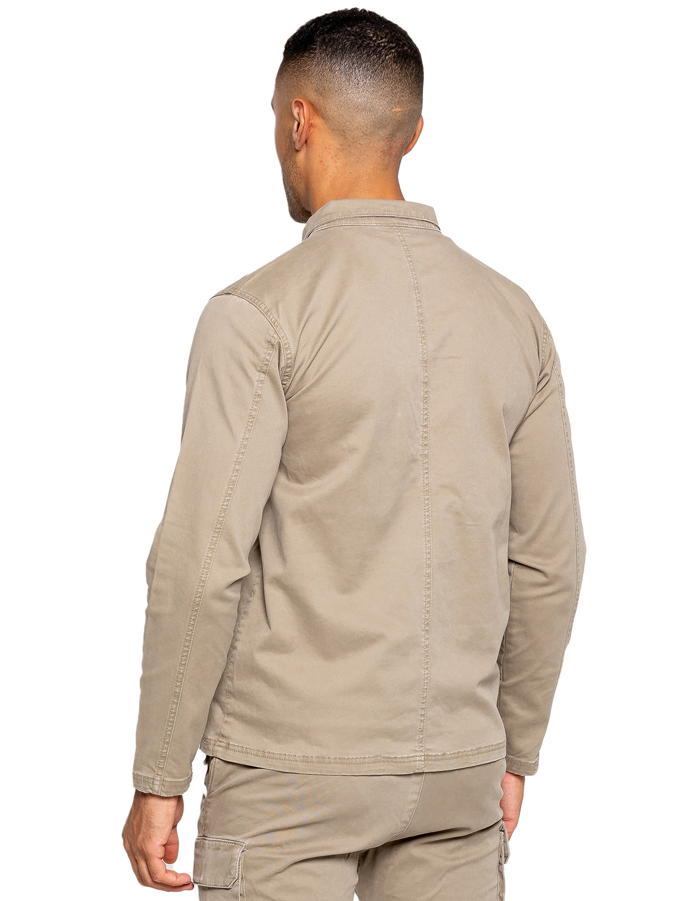 ENZO Nova Beige Cargo Overshirt Jacket Beige model front view
