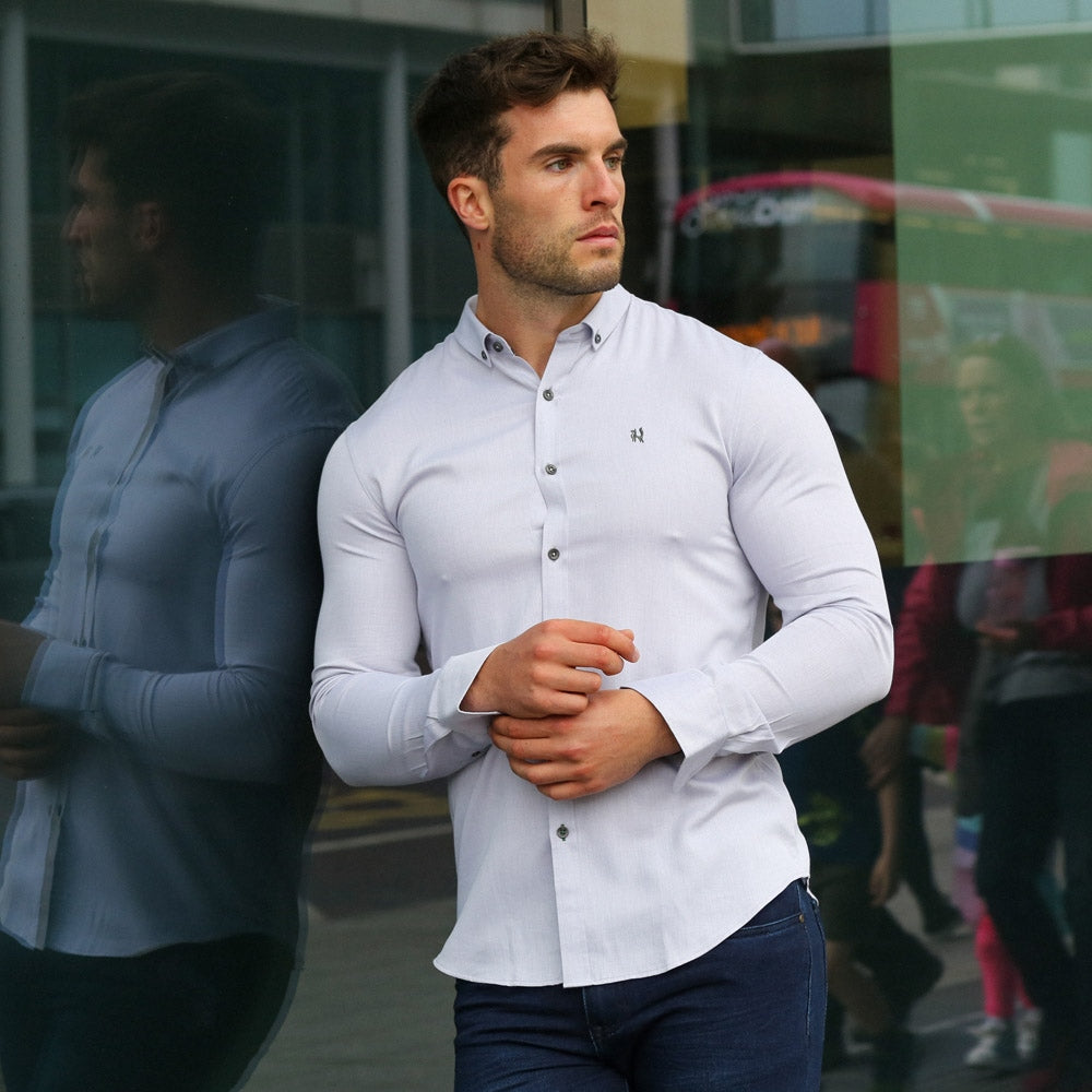 Men's Nathan Long Sleeve Grey Shirt-Front View