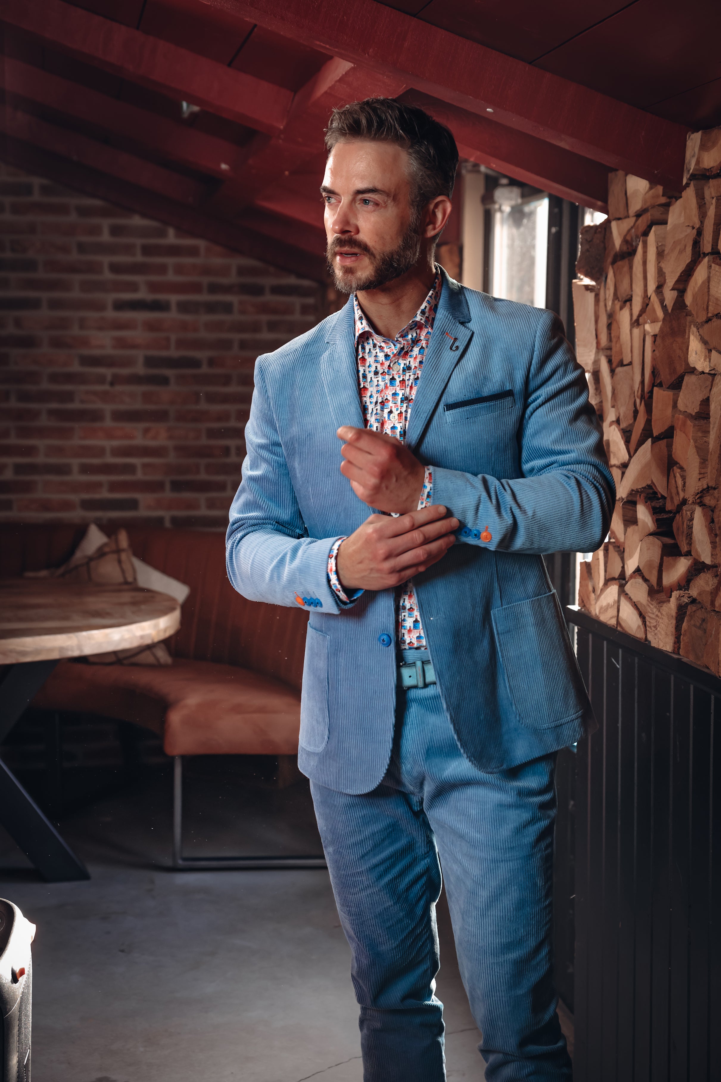 A Fish Named Fred Jeans Blue Rib Cord Blazer Jeans Blue detail view