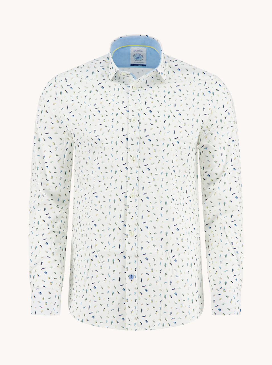 A Fish Named Fred Long Sleeve Shirt With Paint Stroke Pattern Multi/Green model front view