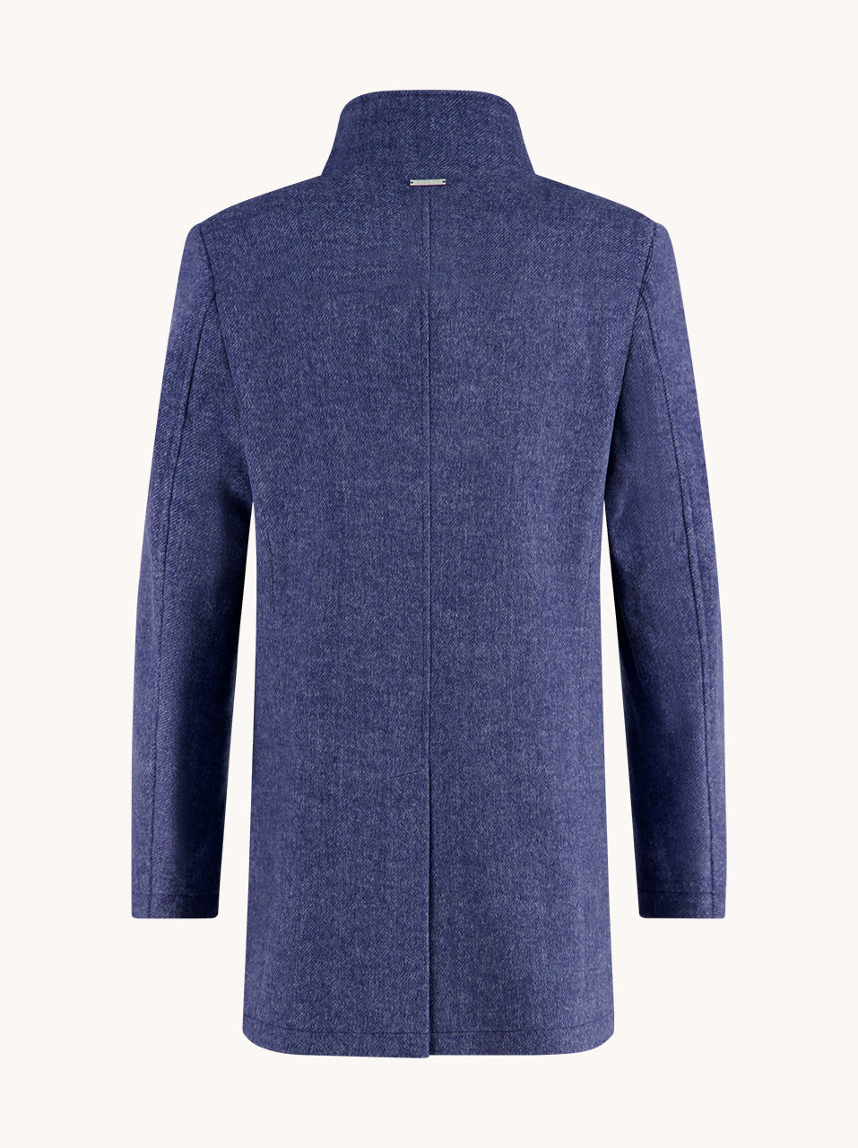 A Fish Named Fred Funnel Neck Coat in Jeans Blue, back view