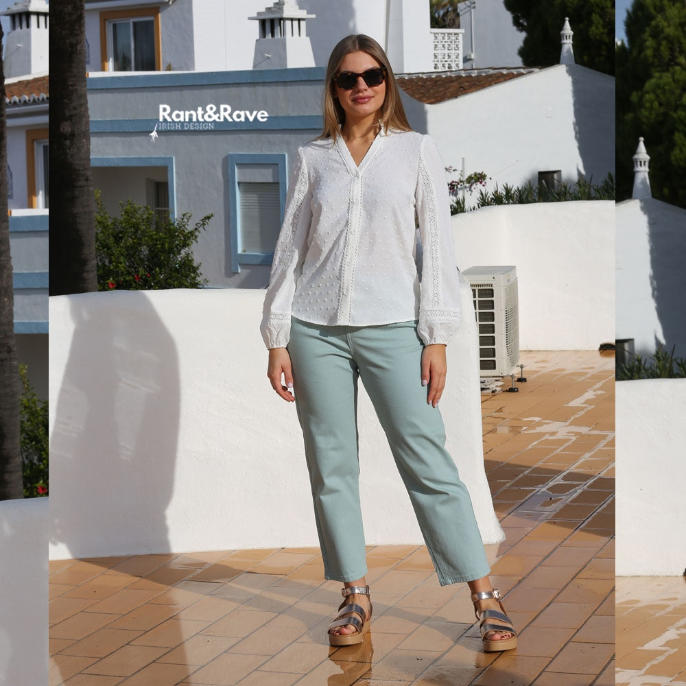 Ladies Siobhan Aqua Mom Jeans-Model Front View 2