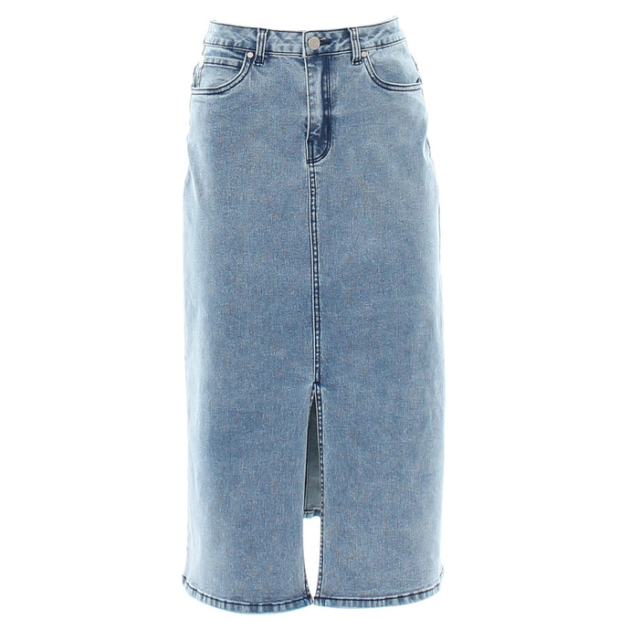 RANT & RAVE LADIES Maria Ice Blue Denim Skirt ICE BLUE close up view