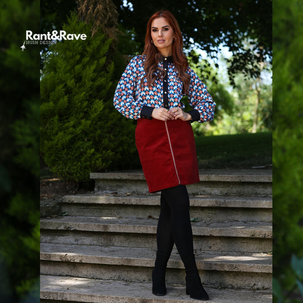 Ladies Kelila Rust Skirt-Model Full Front View
