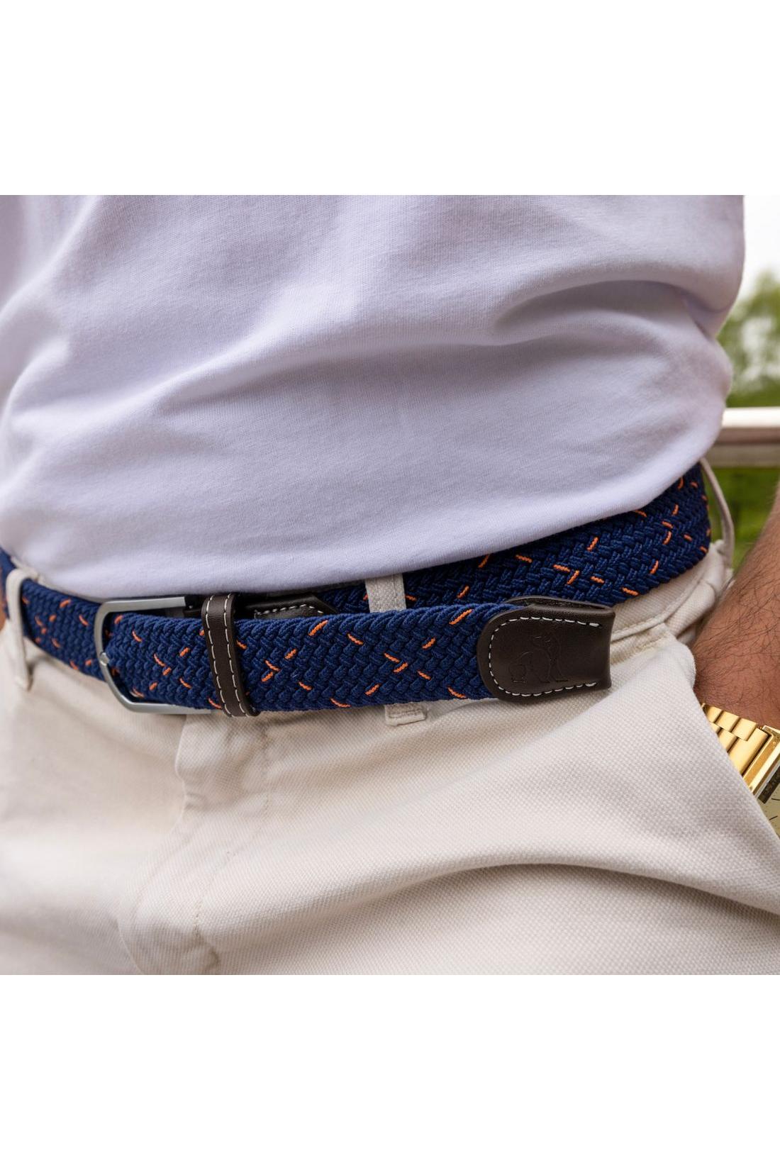 Unisex Woven Belt - Navy / Orange Dot-Model View