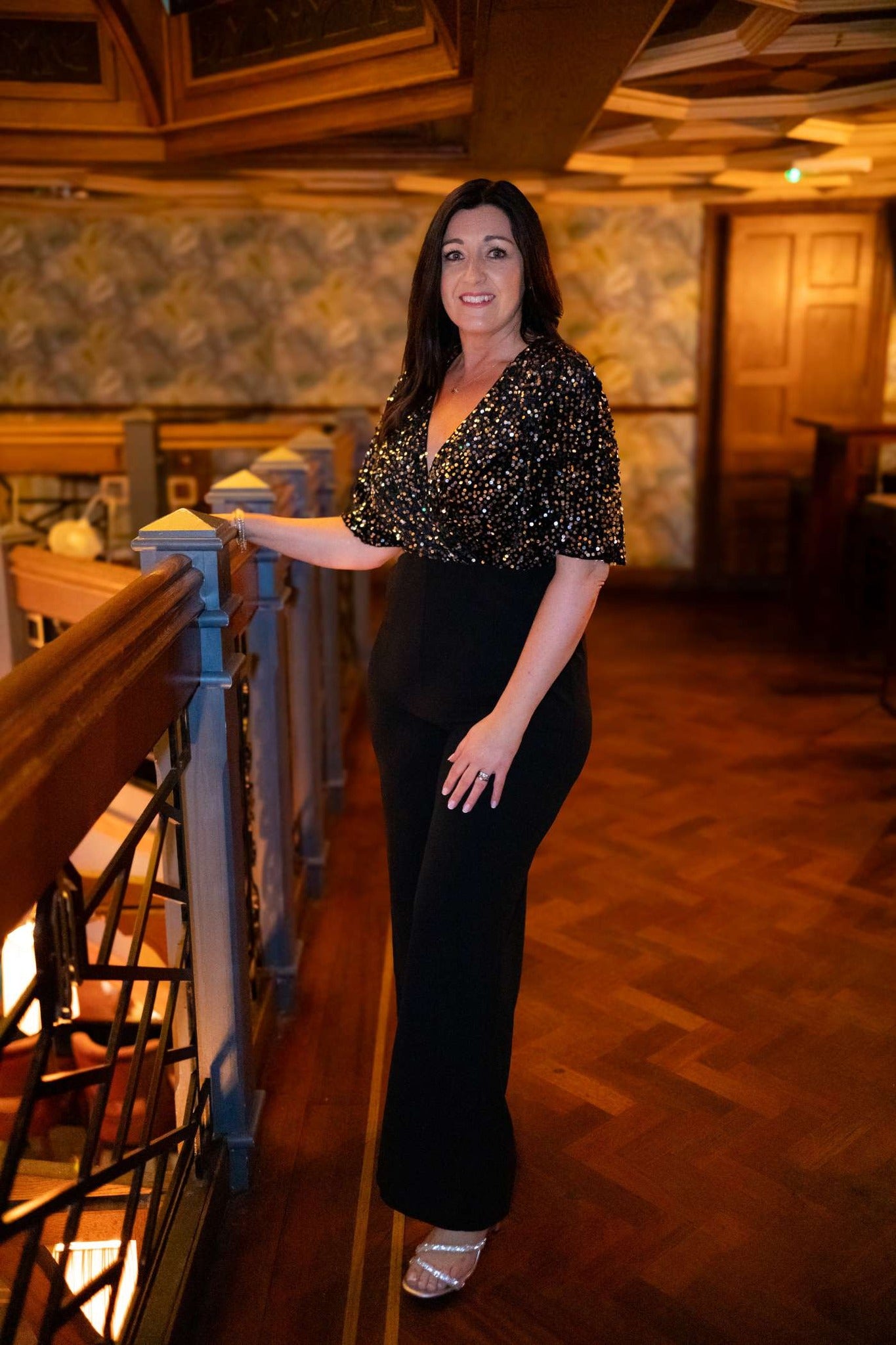 Josie in Delphine Silver Sequin Top Wide Leg Jumpsuit