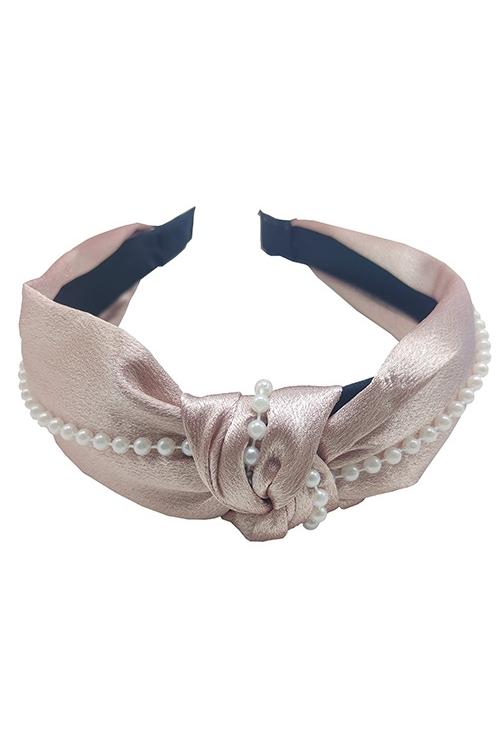 PULSE Knot Top Hairband with Pearl Detail Peach model front view