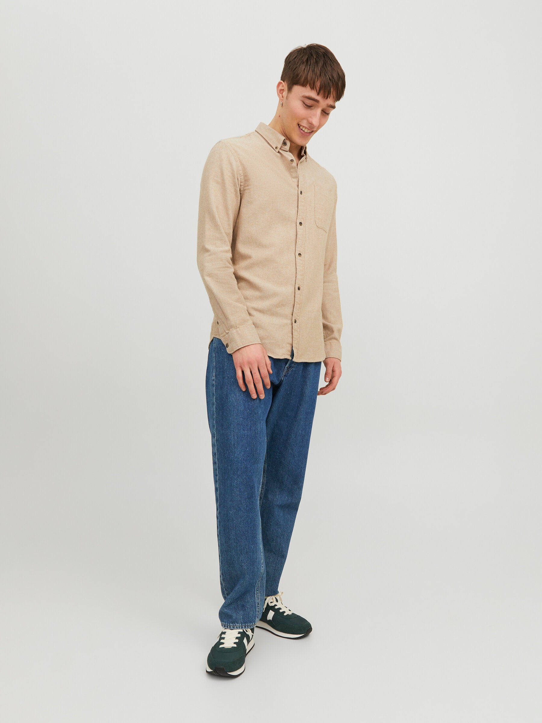 Classic Oatmeal Melange Shirt-Full model view