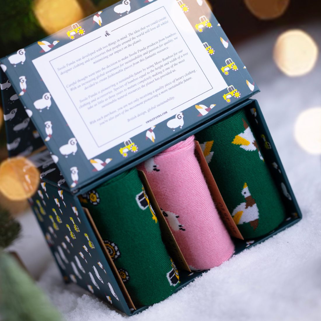 Swole Panda Sock Gift Box - 3 Pairs - Farming Green/Pink front view