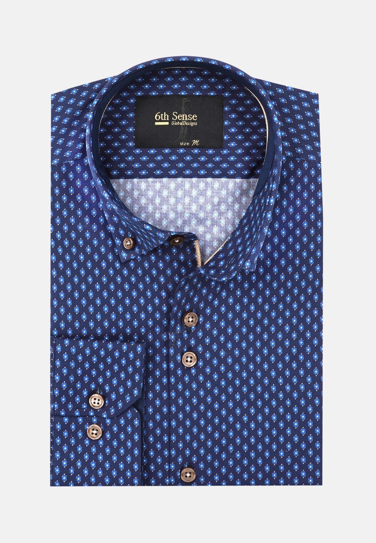 Men's Button Down Navy/Blue Circle Print Shirt-Front View