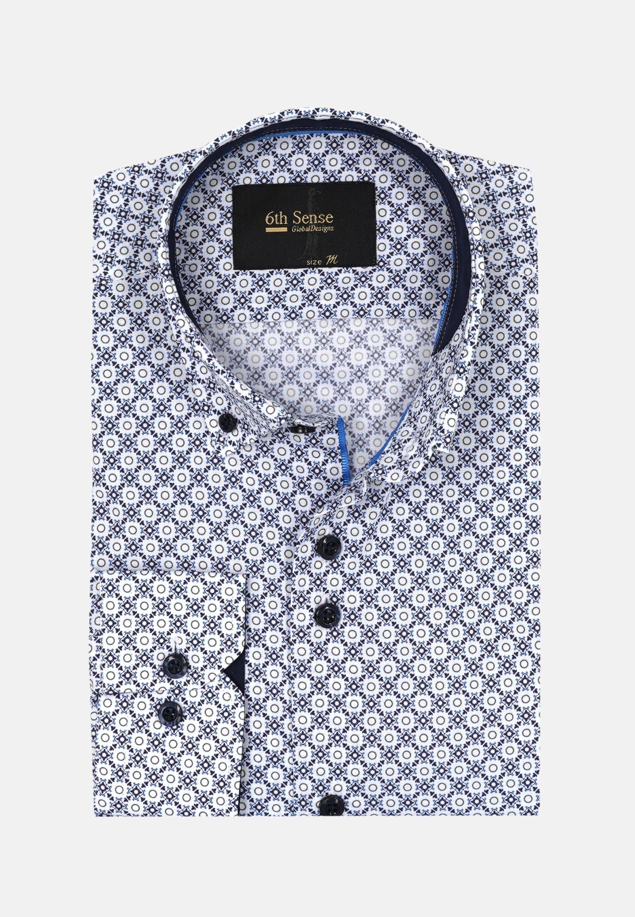 Men's Button Down White Circle Print Shirt-Front View