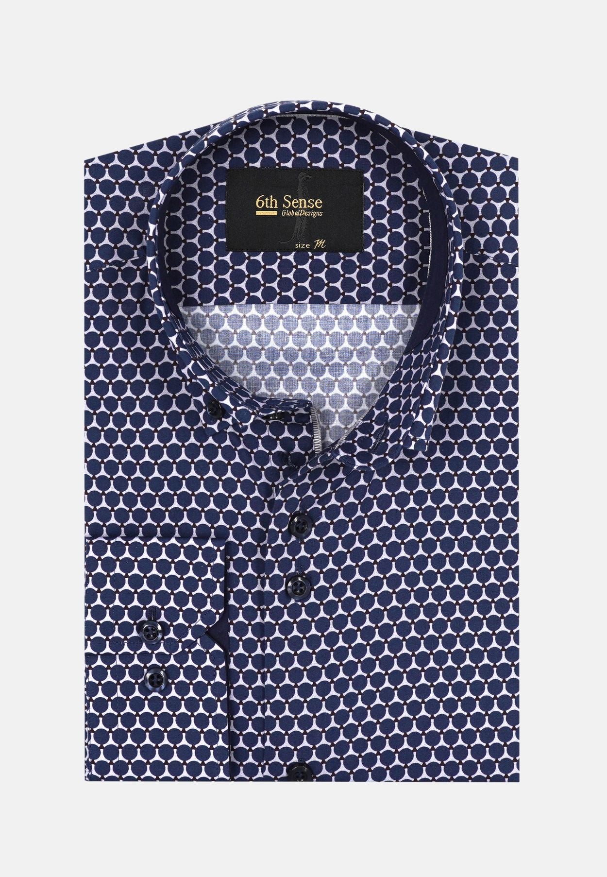 Men's Button Down Navy/Burgundy Circle Print Shirt-Front View