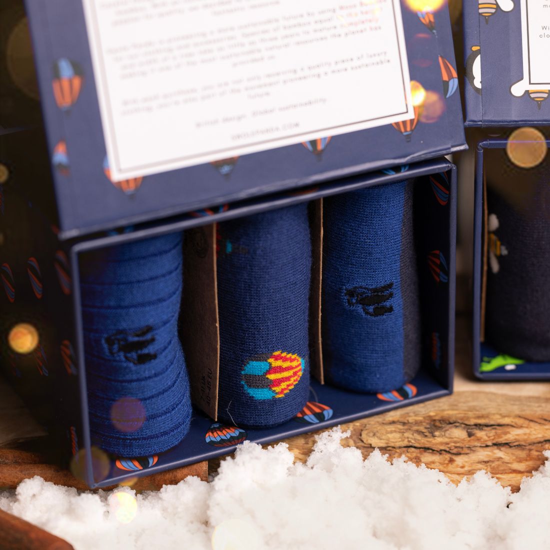 Swole Panda Sock Gift Box - 3 Pairs - Hot Air Balloon Box Blue front view