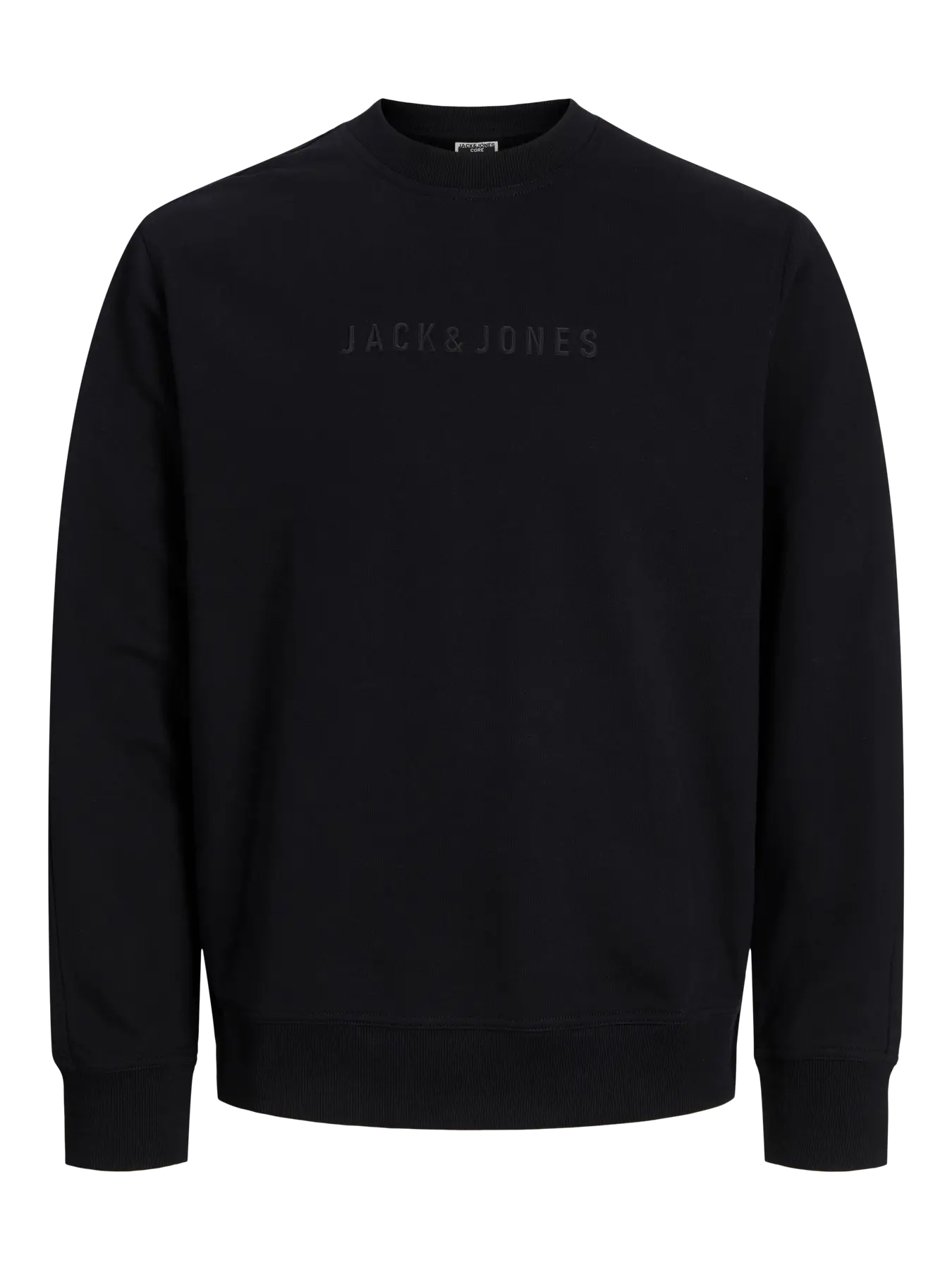 JACK JONES CORE Recharge Mold Print Black Crew Sweat Black front view