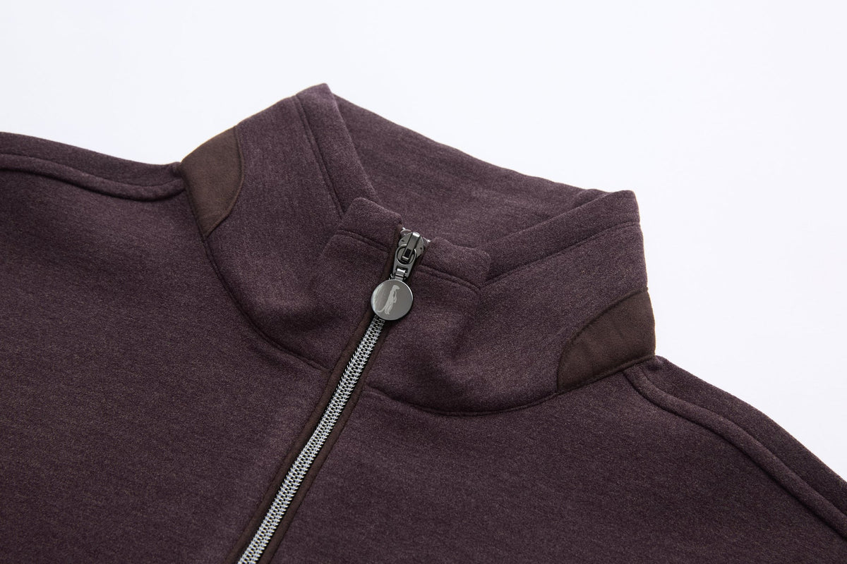 Funnel collar and zip of the 6th Sense Air Plum 1/4 Zip Sweat in plum