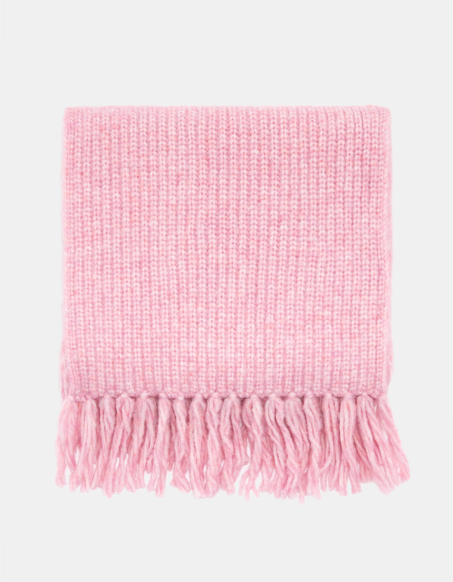 Ladies Pink Knitted Scraf With Fringes-Folded View