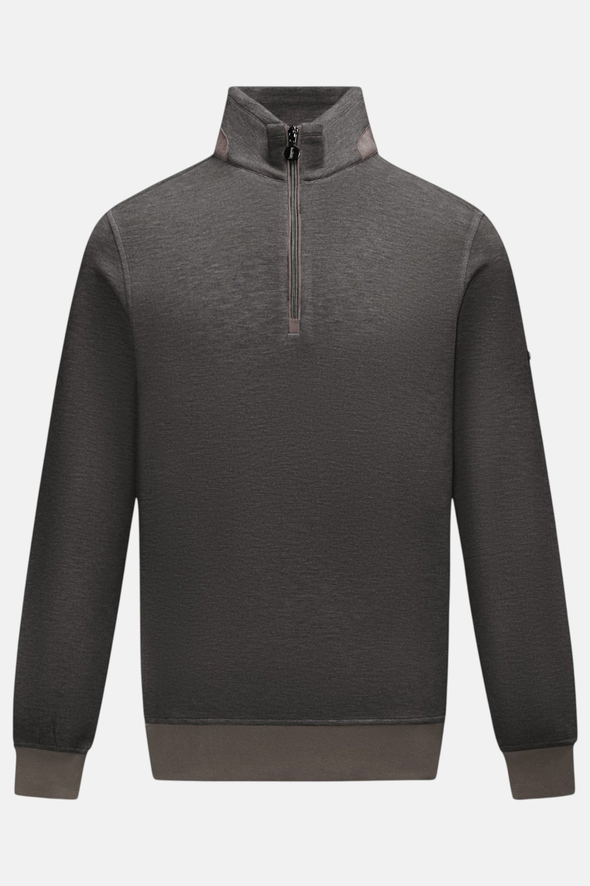 6th Sense Air Peat 1/4 Zip Sweat in peat, front view showing funnel collar, short zip and contrasting cuffs and hem.