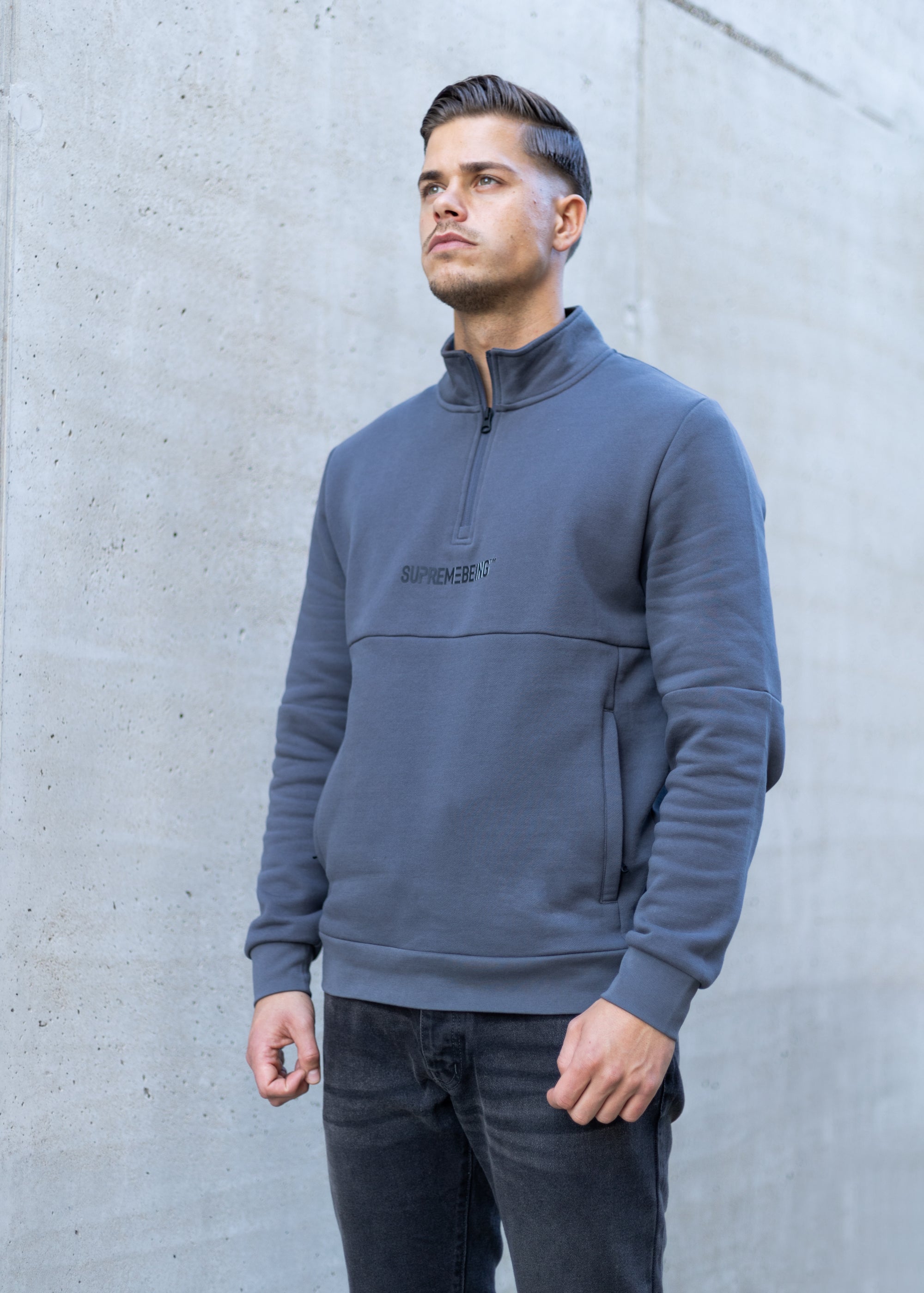 Supreme Being Generation Dark Grey Zip Sweat Dark Grey model front view