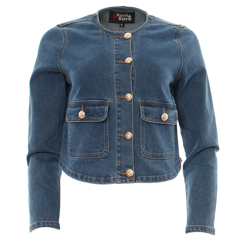 Ladies Brielle Denim Jacket-Ghost Front View