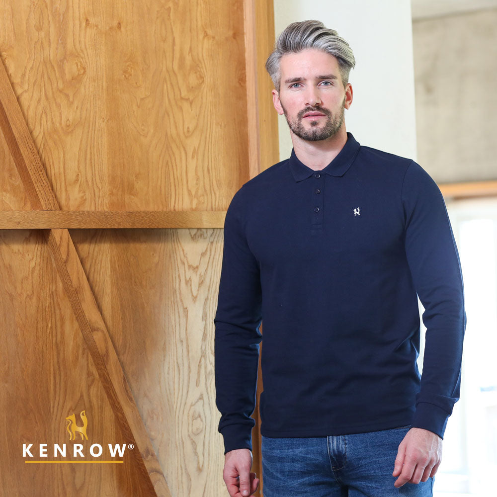 Men's Brodie Long Sleeve Polo-Navy-Model Front View