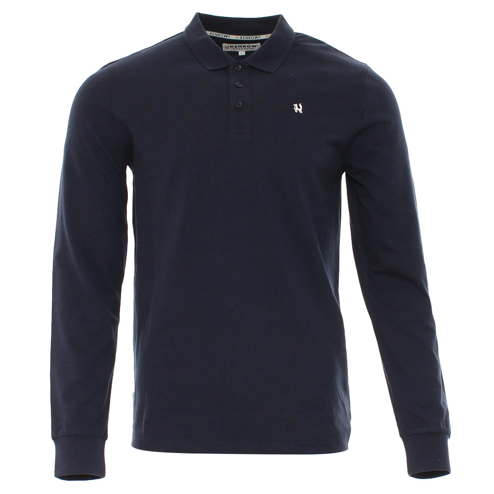 Men's Brodie Long Sleeve Polo-Navy-Ghost Front View