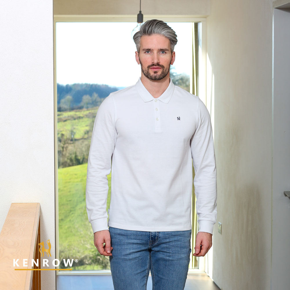 Men's Brodie Long Sleeve Polo-White-Model Front View 2
