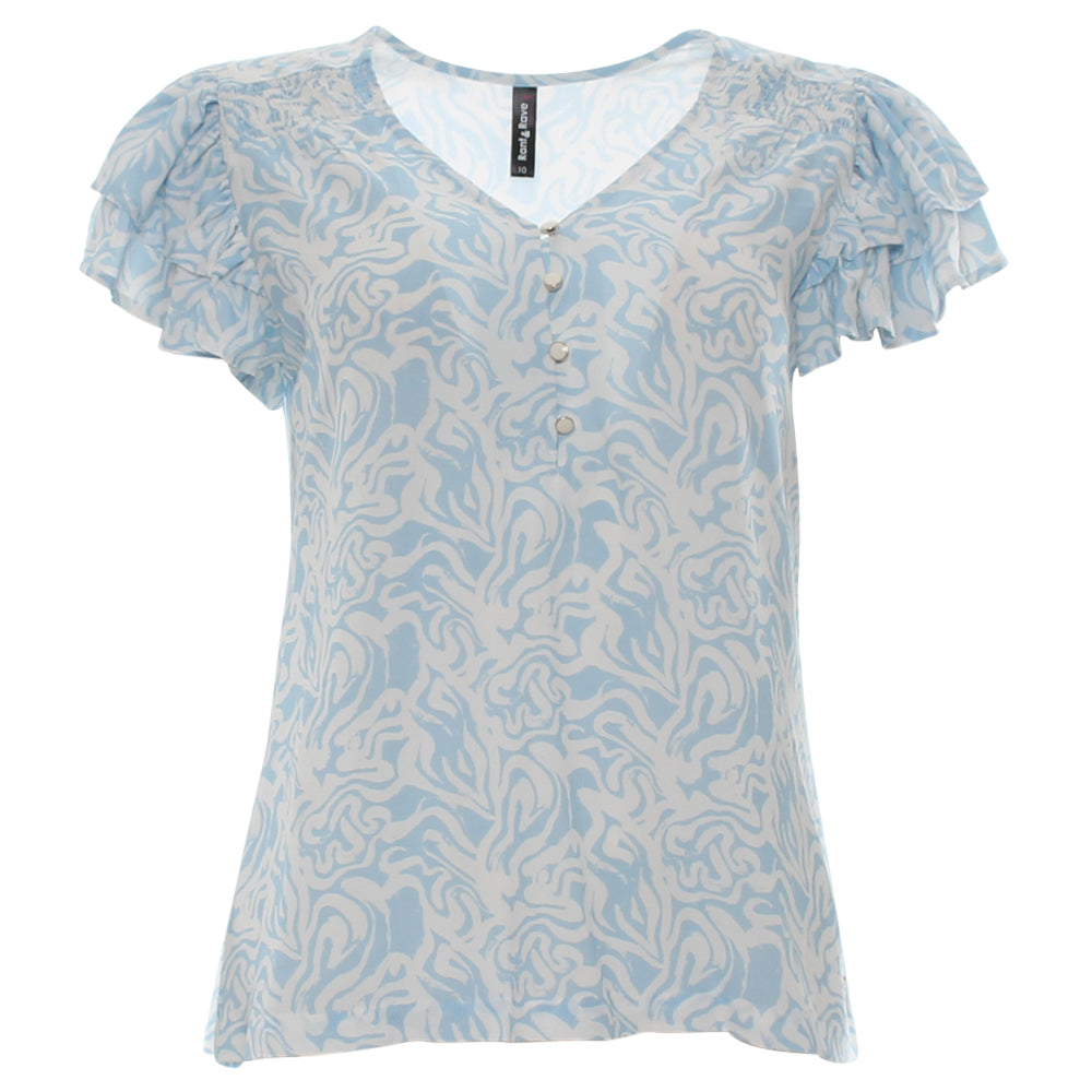 Ladies Belva Blue Top-Ghost Front View