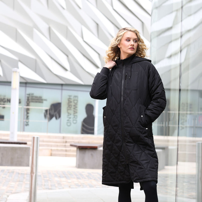 RANT & RAVE LADIES Relax & Renew Casey Longline Black Coat BLACK front view