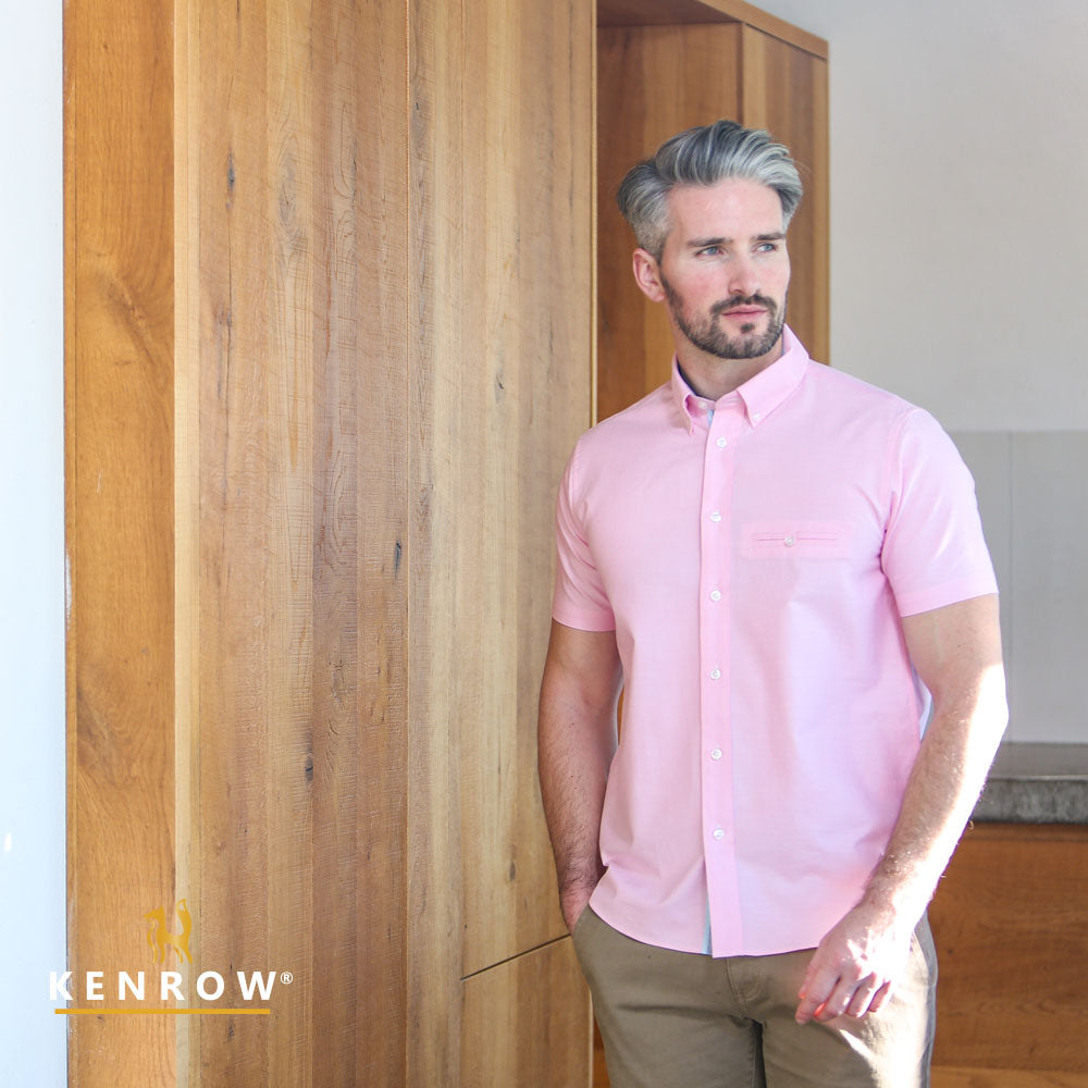 Men's Casey Pink Oxford Shirt-Closer View of Front