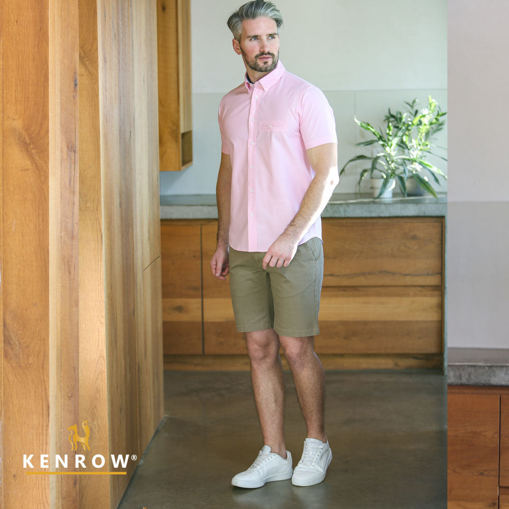Men's Casey Pink Oxford Shirt-Model Full Front View
