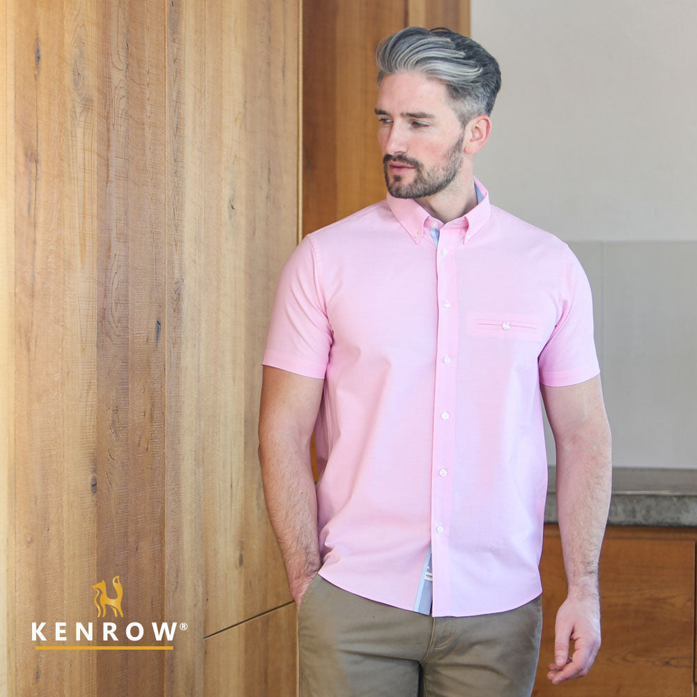 Men's Casey Pink Oxford Shirt-Model Front View
