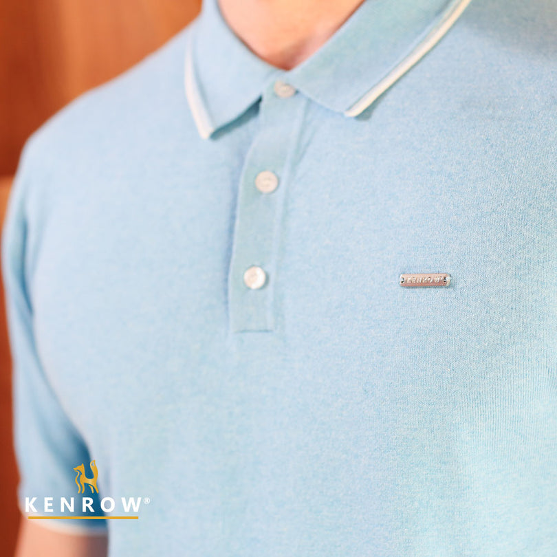 Men's Conrad Blue Polo Shirt-Close Up View