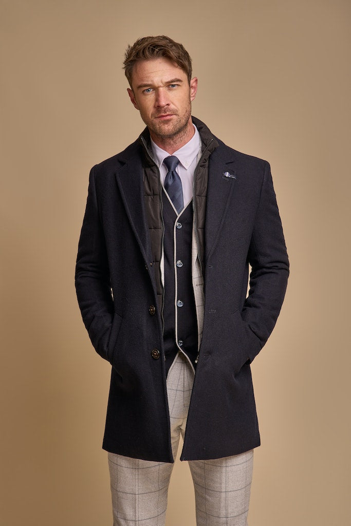 House of Cavani Sanford Navy Wool Coat Navy front view