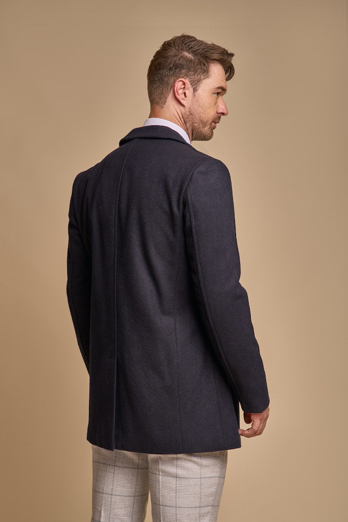 House of Cavani Marcus Navy Wool Coat Navy back view